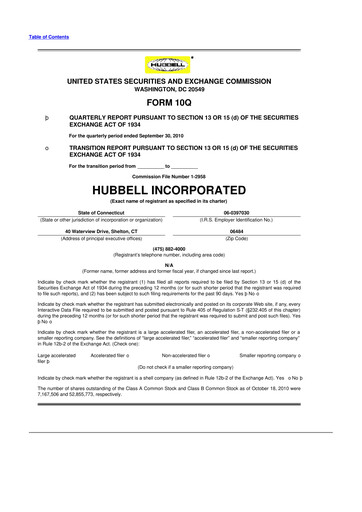Thumbnail Hubbell 10-Q Quarterly Report FY2010 