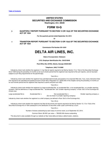 Thumbnail Delta Air Lines 10-Q Quarterly Report FY2010 