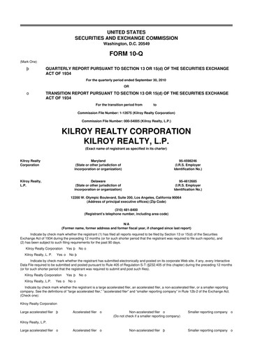 Thumbnail Kilroy Realty 10-Q Quarterly Report FY 