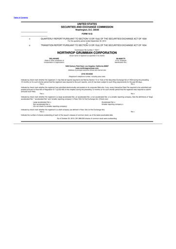 Thumbnail Northrop Grumman 10-Q Quarterly Report FY2010 