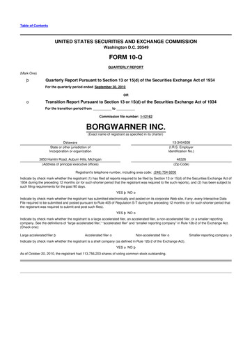 Thumbnail BorgWarner 10-Q Quarterly Report FY2010 