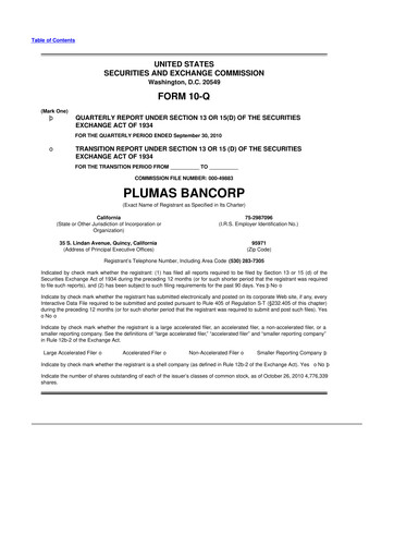 Miniature Plumas Bancorp 10-Q Rapport trimestriel  