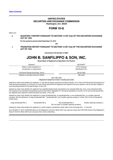 Thumbnail John B. Sanfilippo & Son 10-Q Quarterly Report FY 