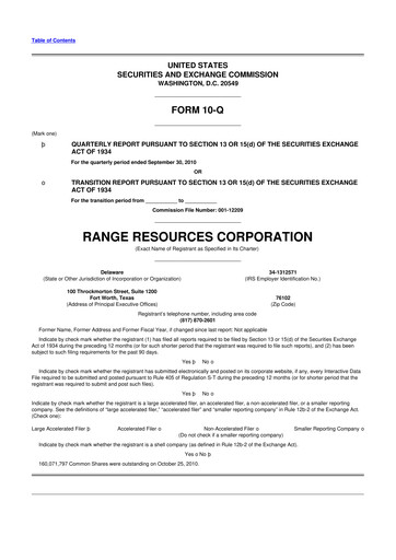 Thumbnail Range Resources
 10-Q Quarterly Report FY2010 