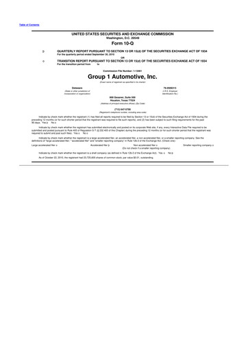 Miniature Group 1 Automotive 10-Q Rapport trimestriel  