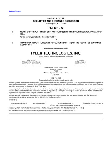 Thumbnail Tyler Technologies
 10-Q Quarterly Report FY 