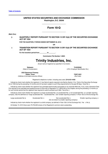 Vorschaubild Trinity Industries
 10-Q Quartalsbericht 2010 