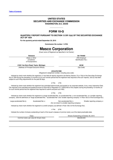 Thumbnail Masco 10-Q Quarterly Report FY2010 