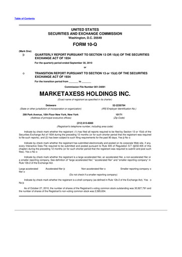 Thumbnail MarketAxess
 10-Q Quarterly Report FY 