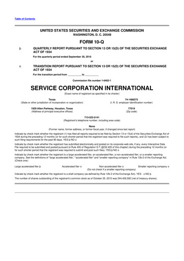Vorschaubild Service Corporation International
 10-Q Quartalsbericht 2010 