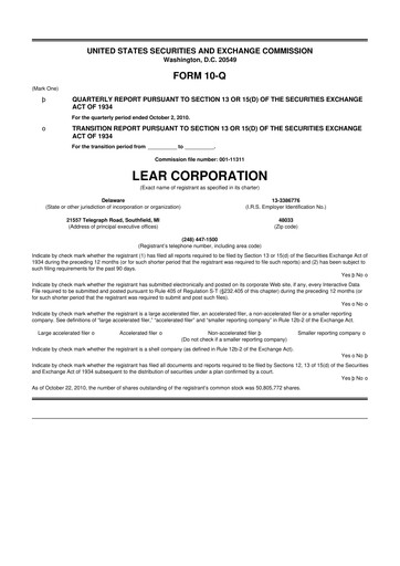 Thumbnail Lear Corporation
 10-Q Quarterly Report FY 