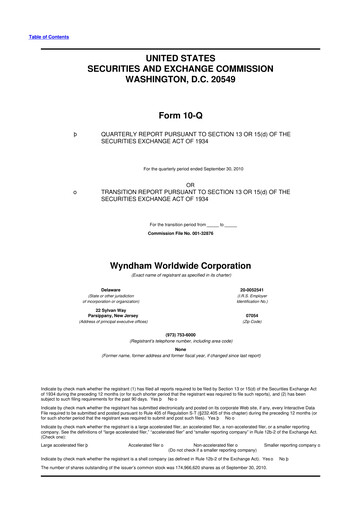 Miniature Travel + Leisure 10-Q Rapport trimestriel 2010 