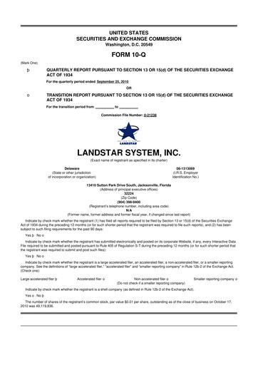 Miniature Landstar System
 10-Q Rapport trimestriel 2010 