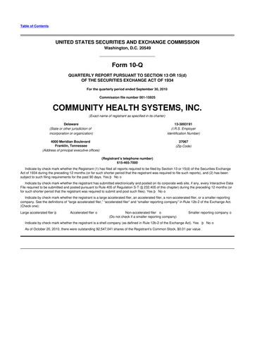 Miniature Community Health Systems
 10-Q Rapport trimestriel 2010 