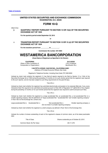 Vorschaubild Westamerica Bancorporation
 10-Q Quartalsbericht 2010 