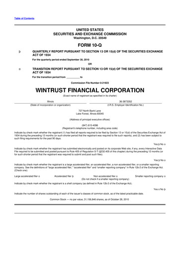Thumbnail Wintrust Financial 10-Q Quarterly Report FY2010 
