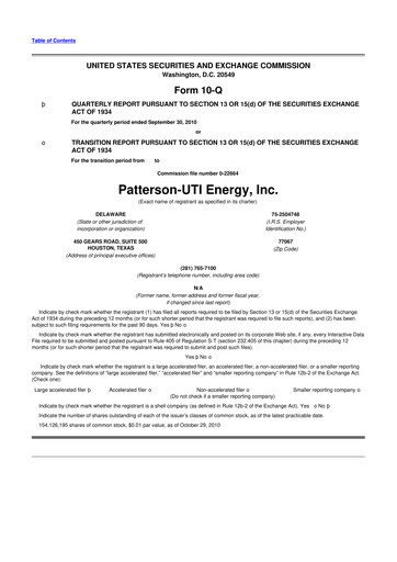 Thumbnail Patterson-UTI Energy 10-Q Quarterly Report FY2010 