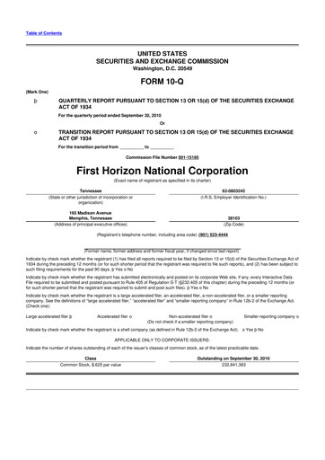 Thumbnail First Horizon Corporation 10-Q Quarterly Report FY2010 