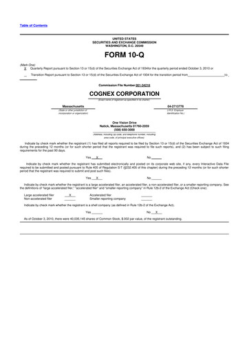 Thumbnail Cognex 10-Q Quarterly Report FY2010 