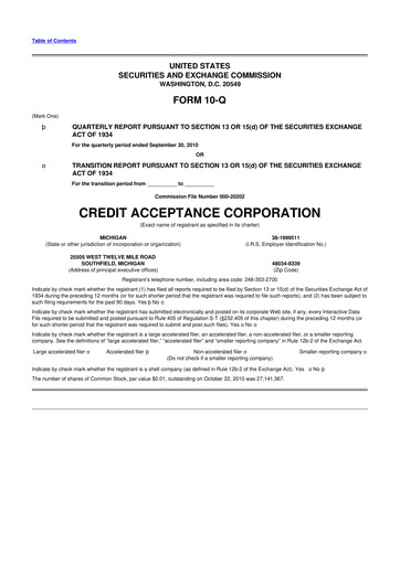 Miniature Credit Acceptance
 10-Q Rapport trimestriel  