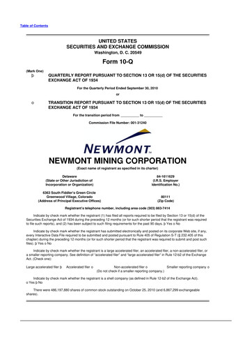 Thumbnail Newmont 10-Q Quarterly Report FY2010 