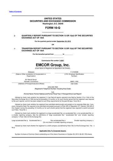 Thumbnail Emcor 10-Q Quarterly Report FY2010 