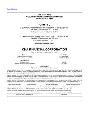 Thumbnail CNA Financial 10-Q Quarterly Report FY 