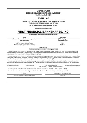 Thumbnail First Financial Bankshares 10-Q Quarterly Report FY2010 