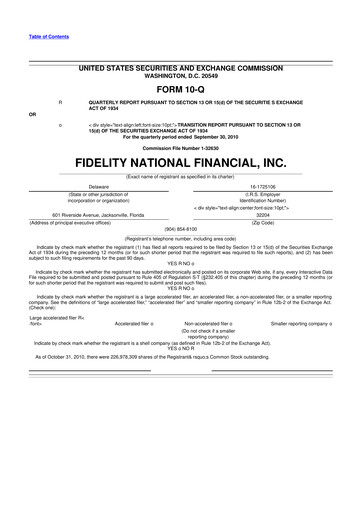 Thumbnail Fidelity National Financial
 10-Q Quarterly Report FY2010 