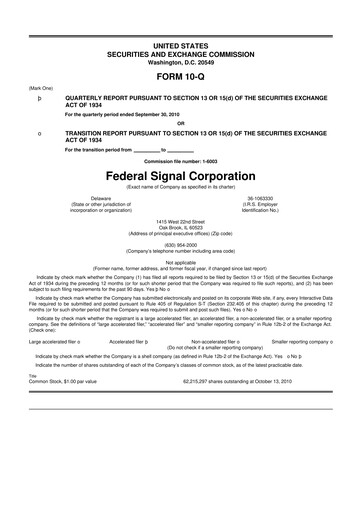 Thumbnail Federal Signal 10-Q Quarterly Report FY 