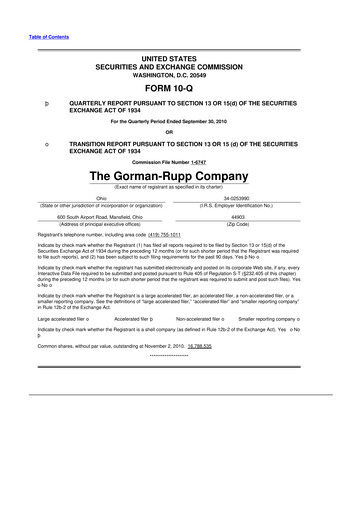 Thumbnail Gorman-Rupp 10-Q Quarterly Report FY 