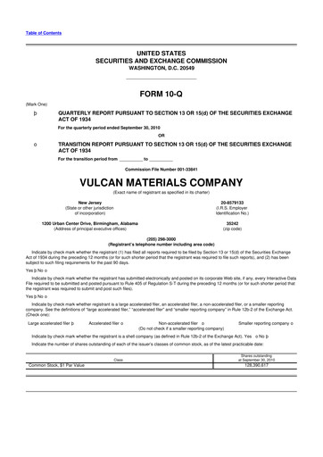 Vorschaubild Vulcan Materials 10-Q Quartalsbericht 2010 