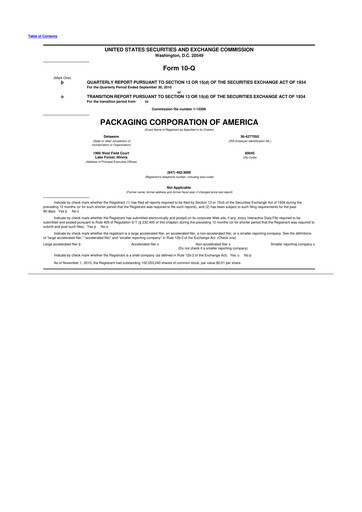 Thumbnail Packaging Corporation of America
 10-Q Quarterly Report FY2010 