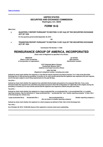 Thumbnail Reinsurance Group of America
 10-Q Quarterly Report FY2010 