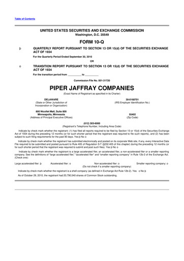 Thumbnail Piper Sandler
 10-Q Quarterly Report FY2010 