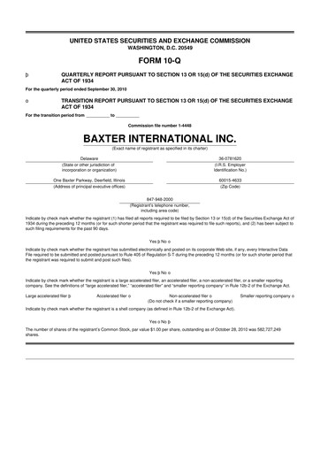 Thumbnail Baxter 10-Q Quarterly Report FY2010 
