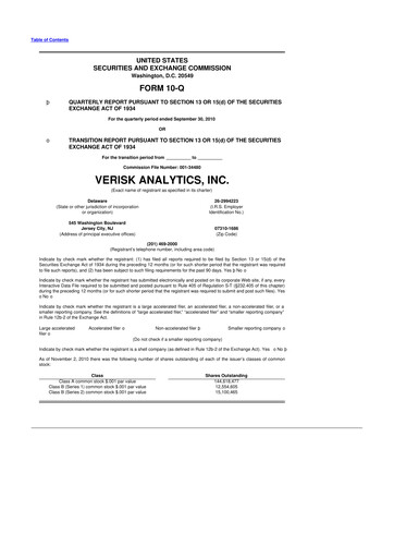 Thumbnail Verisk Analytics 10-Q Quarterly Report FY 