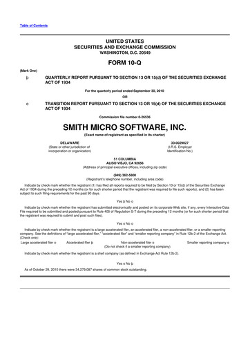 Miniature Smith Micro Software
 10-Q Rapport trimestriel  