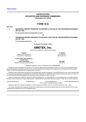Thumbnail Ametek 10-Q Quarterly Report FY2010 
