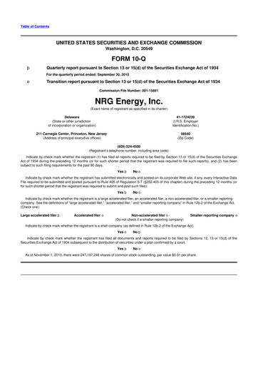 Thumbnail NRG Energy
 10-Q Quarterly Report FY2010 