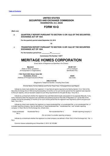 Thumbnail Meritage Homes 10-Q Quarterly Report FY 