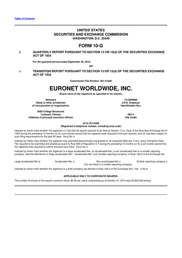 Vorschaubild Euronet Worldwide
 10-Q Quartalsbericht 2010 