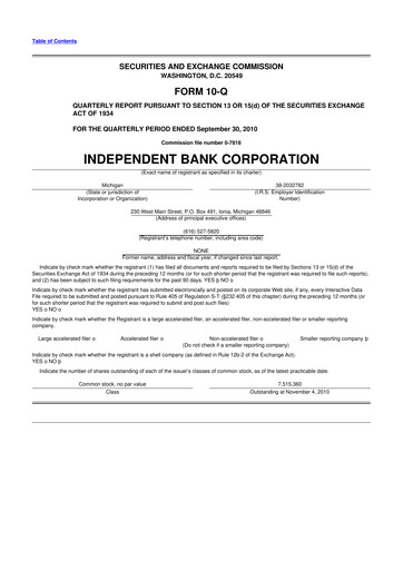 Thumbnail Independent Bank Corporation 10-Q Quarterly Report FY 
