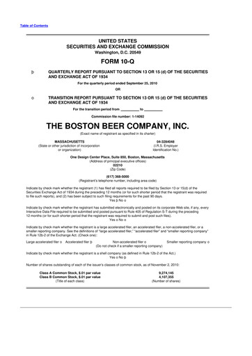 Vorschaubild Boston Beer Company 10-Q Quartalsbericht  