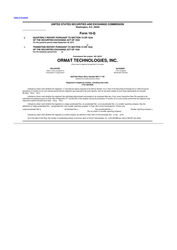 Vorschaubild Ormat Technologies
 10-Q Quartalsbericht 2010 