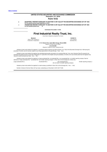 Thumbnail First Industrial Realty Trust 10-Q Quarterly Report FY 