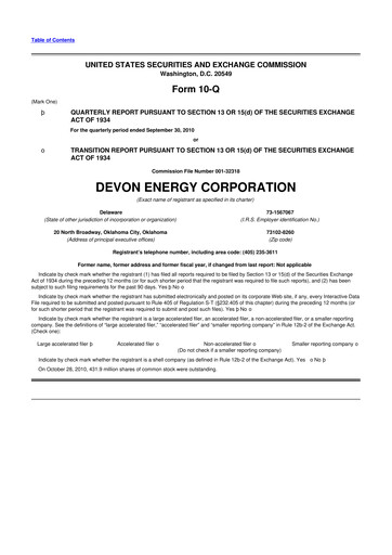 Thumbnail Devon Energy
 10-Q Quarterly Report FY2010 