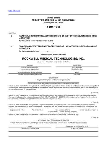 Vorschaubild Rockwell Medical
 10-Q Quartalsbericht  