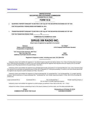 Thumbnail Sirius XM 10-Q Quarterly Report FY2010 