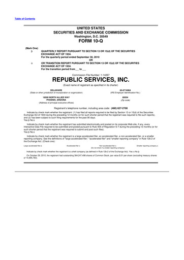 Thumbnail Republic Services
 10-Q Quarterly Report FY2010 